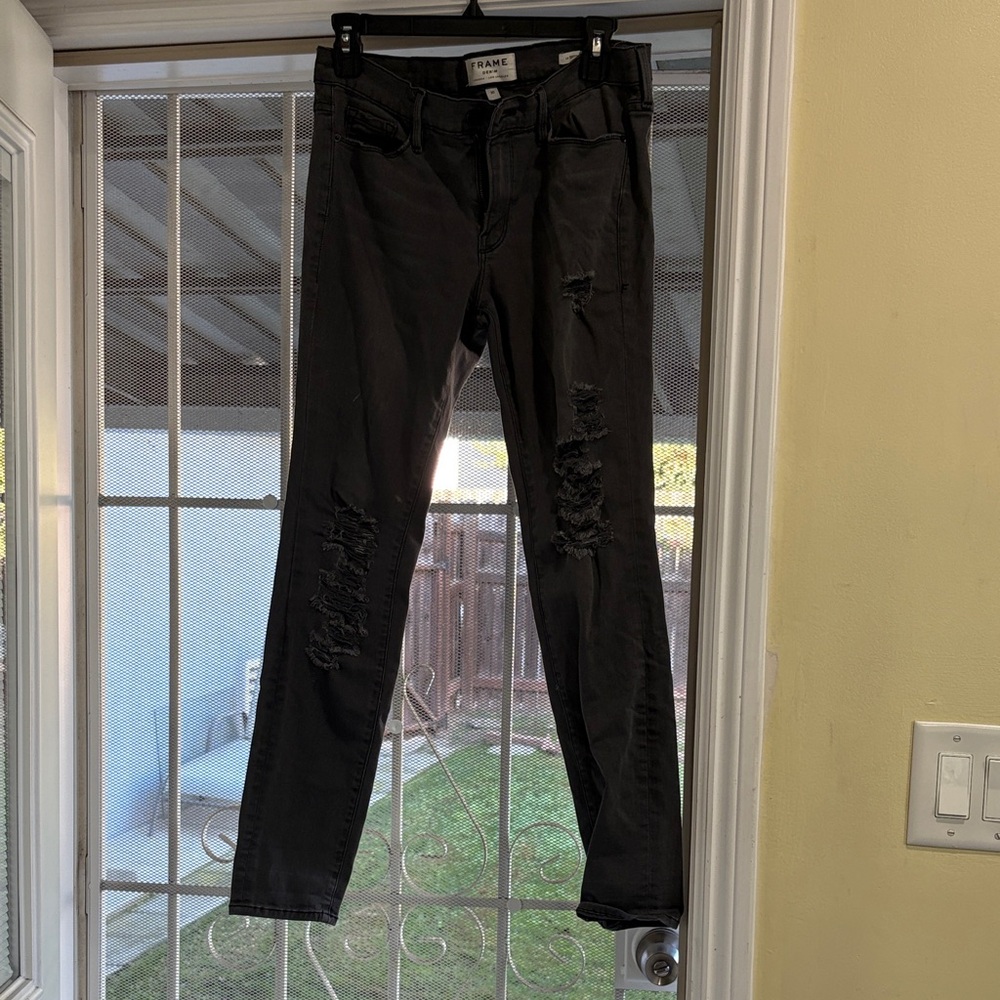 Frame Denim Women's Charcoal Distressed Skinny Jeans size 30